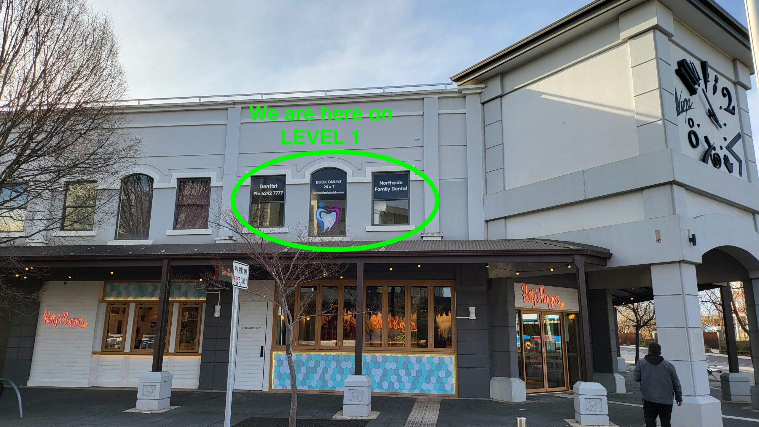 Nothside Family Dental above Betty's Burgers